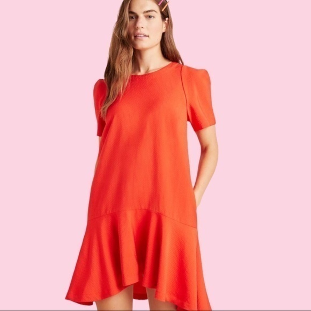 Anthropologie Maeve Rousseau Flounced Mini Dress in Red Orange Sz 0 EUC